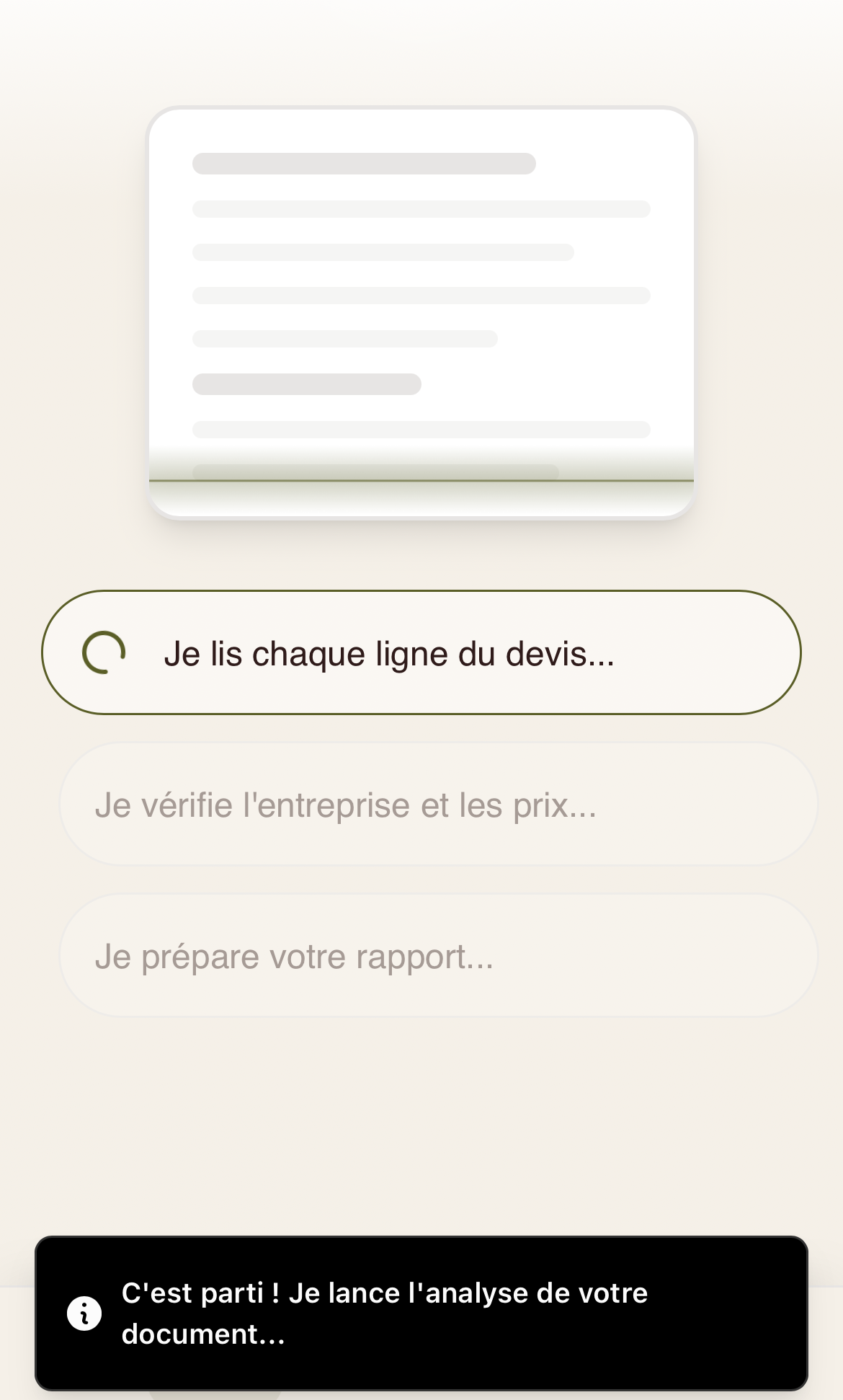 Écran d'analyse en cours dans l'application DeviScan
