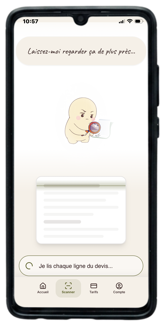 Écran d'analyse en cours dans l'application DeviScan