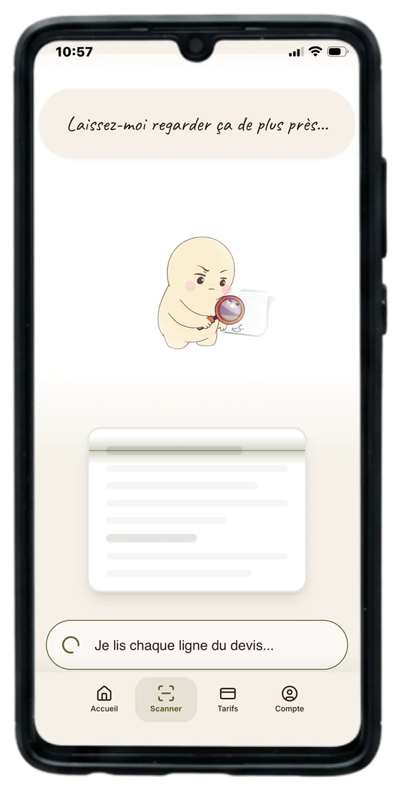 Écran d'analyse en cours dans l'application DeviScan